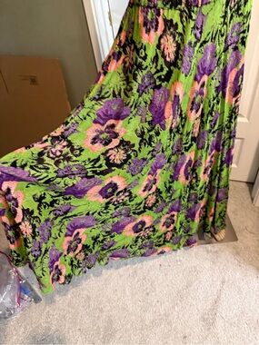 Vintage 90s Sarah Arizona Maxi Skirt XL Floral Chiffon Reversible Boho Cottage